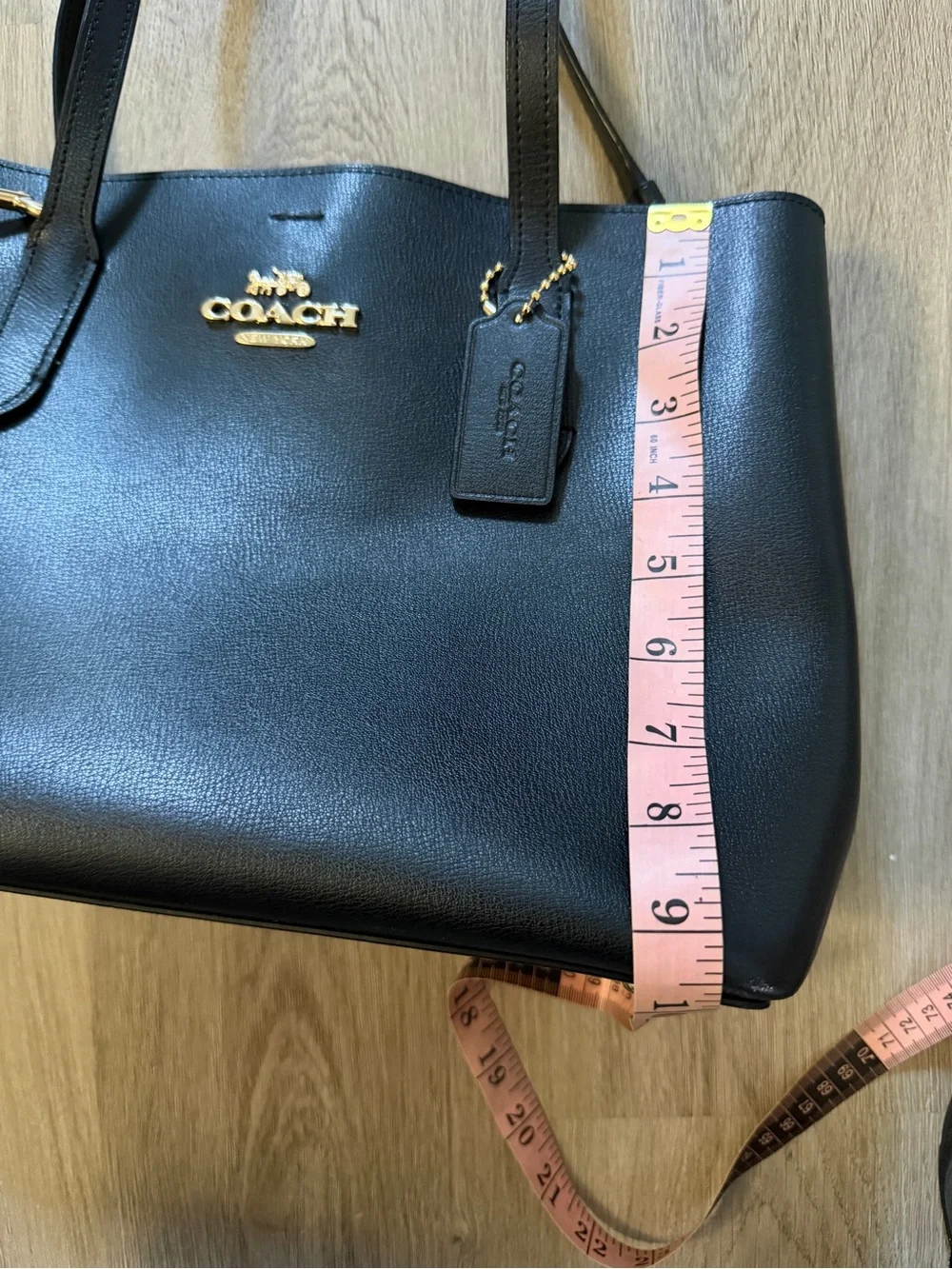Coach Black Leather Tote with Gold Logo